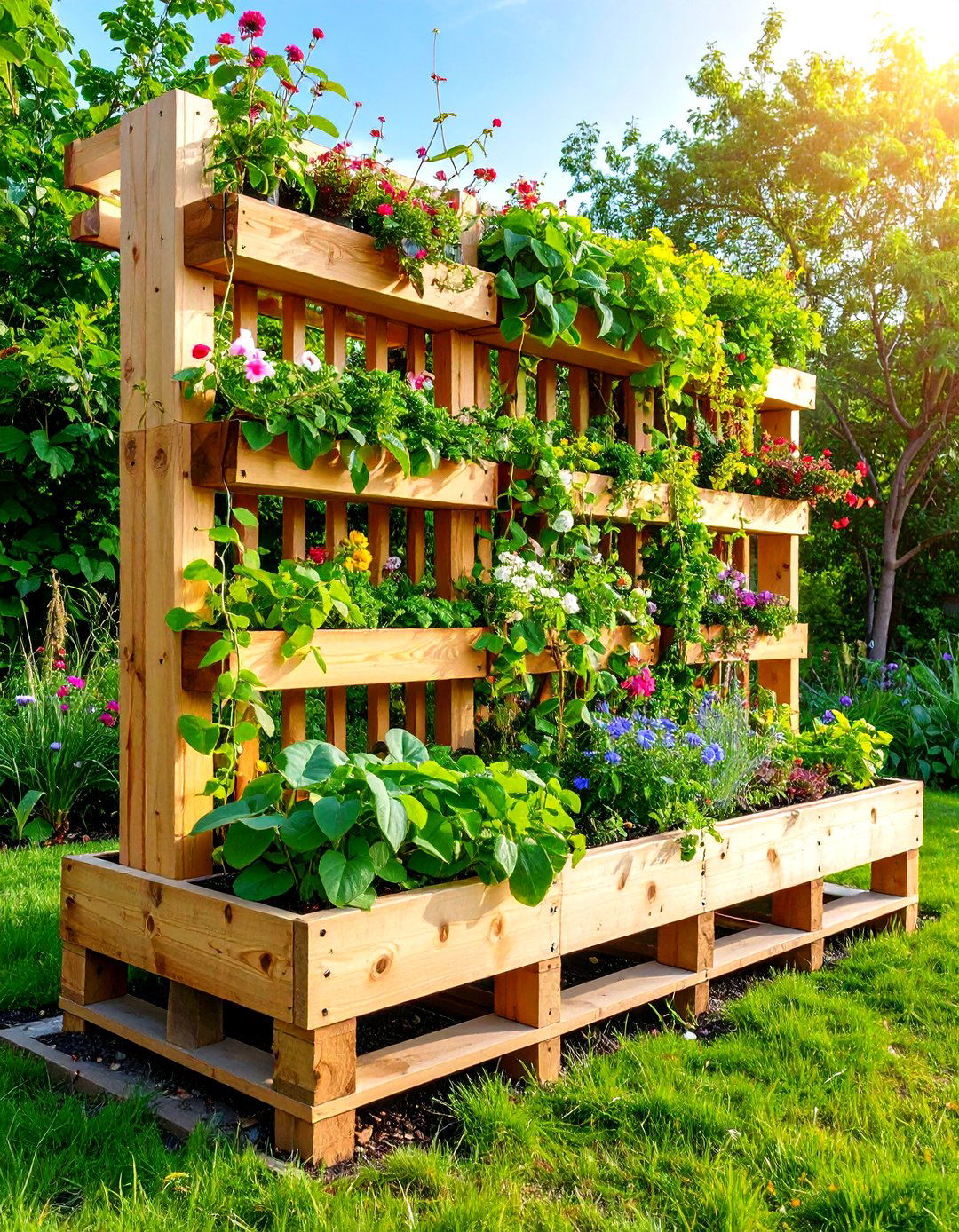 Trellis Integration Climbing System - 24 Vertical Pallet Garden Ideas