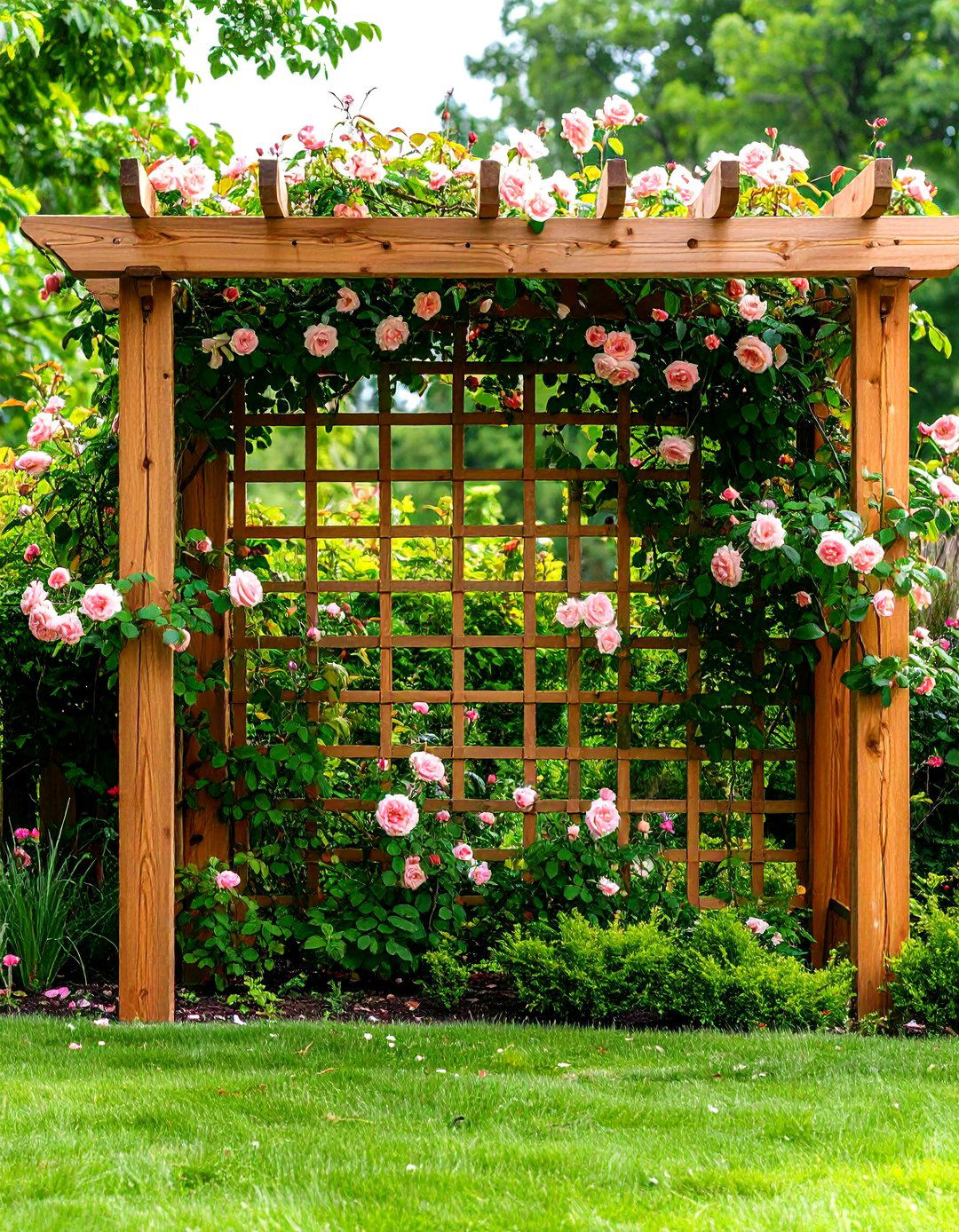 Trellis Wall with Climbing Flowering Vines - 24 Outdoor Wall Decor Ideas
