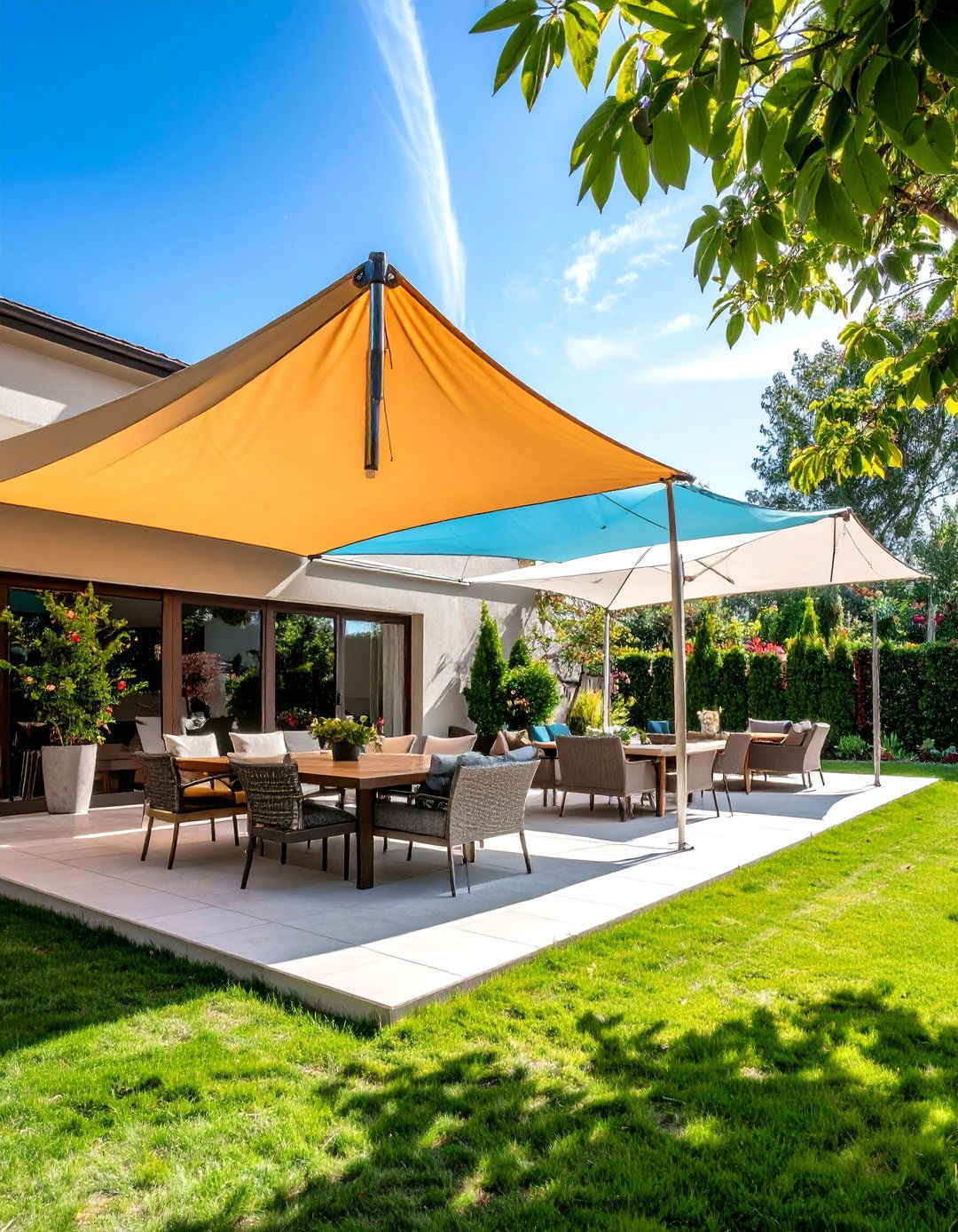 Triangular Shade Sail Configuration - 24 Garden Shade Ideas