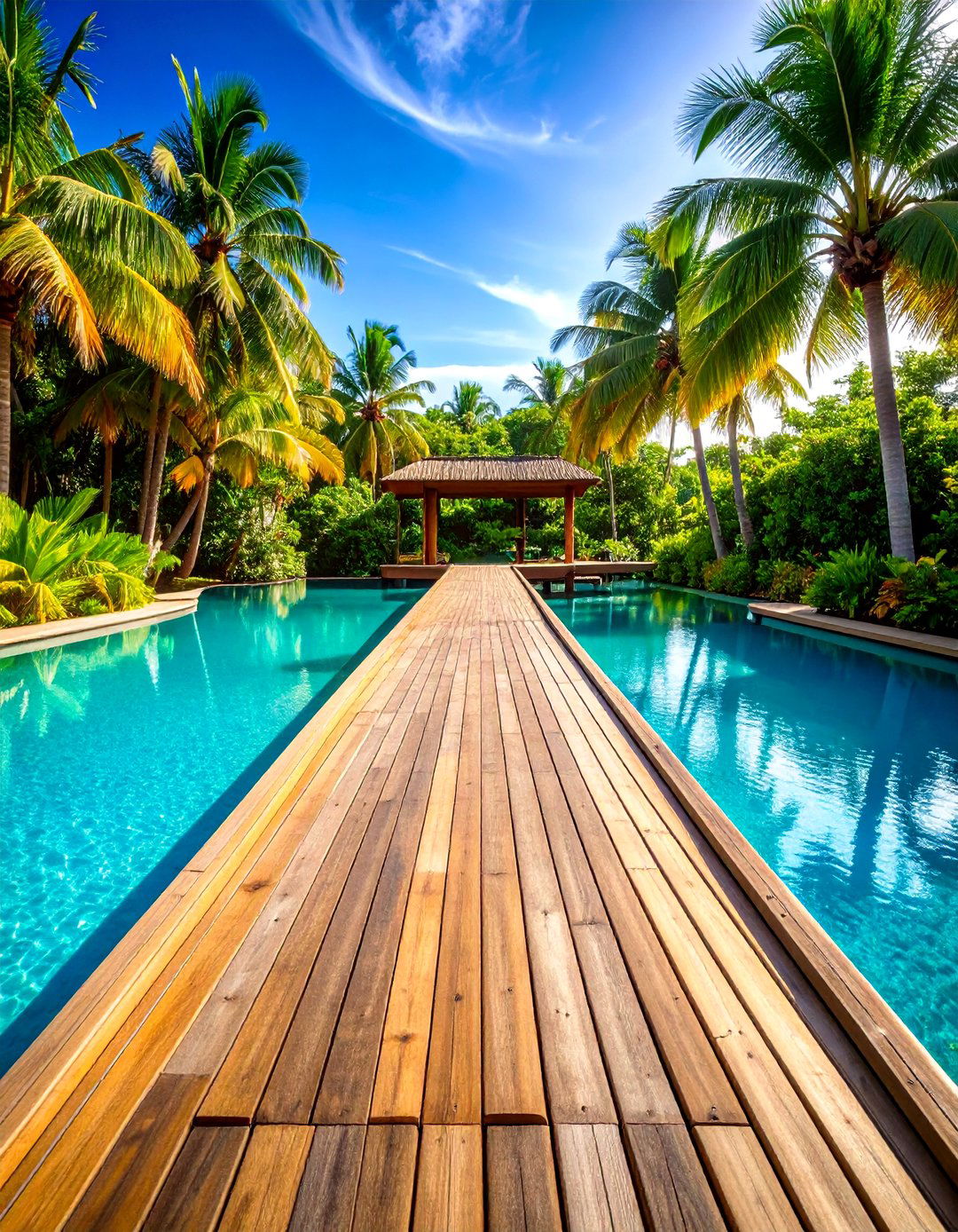 Tropical Bamboo Boardwalk Pool Design - 24 Pool Walkway Ideas