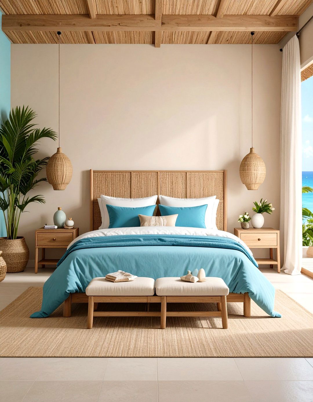 Tropical Blue Beige Paradise - 24 blue and beige bedroom ideas