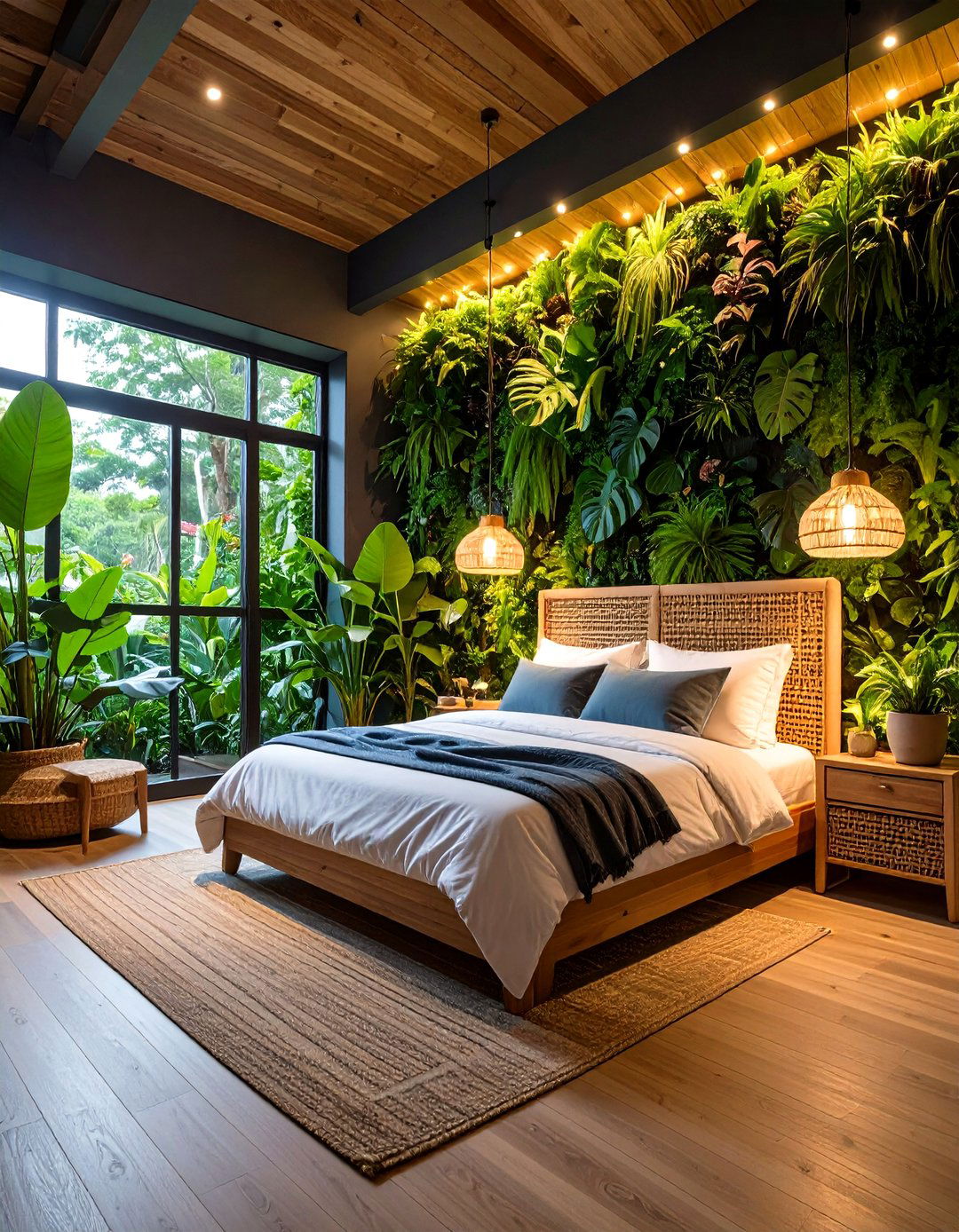 Tropical Boho Greenhouse with Living Plant Walls - 24 Boho Beach Bedroom Ideas