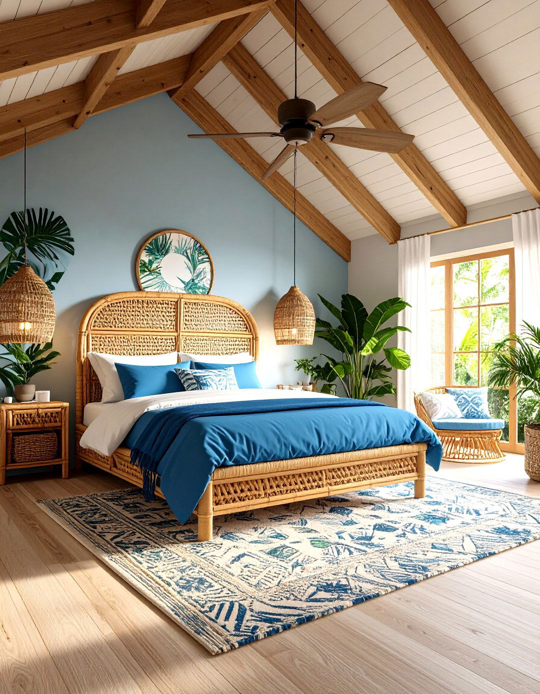 Tropical Cape Cod Bedroom with Palm Accents - 24 Cape Cod Upstairs Bedroom Ideas