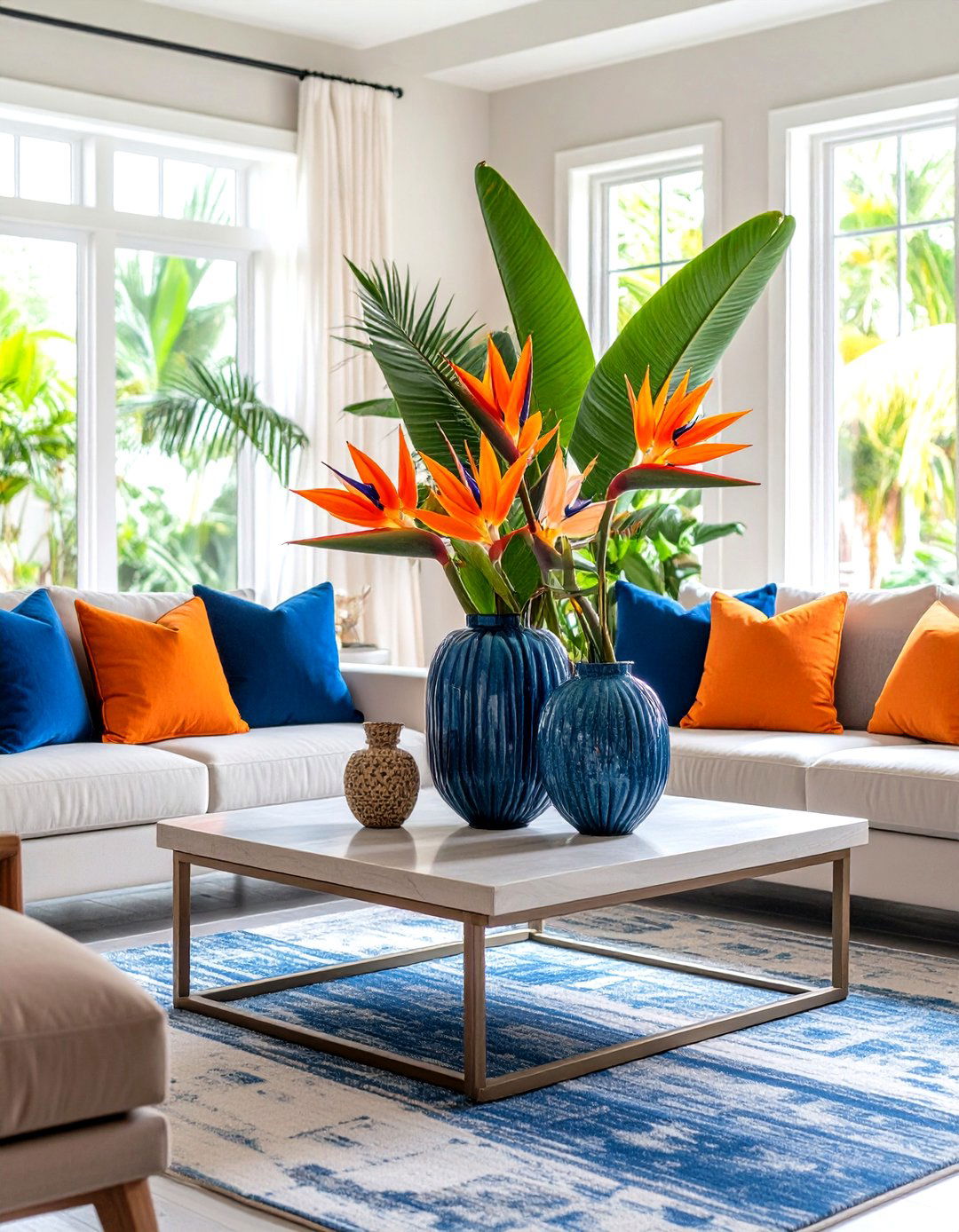 Tropical Coffee Table Centerpiece with Palm Leaves - 24 Coffee Table Centerpiece Ideas