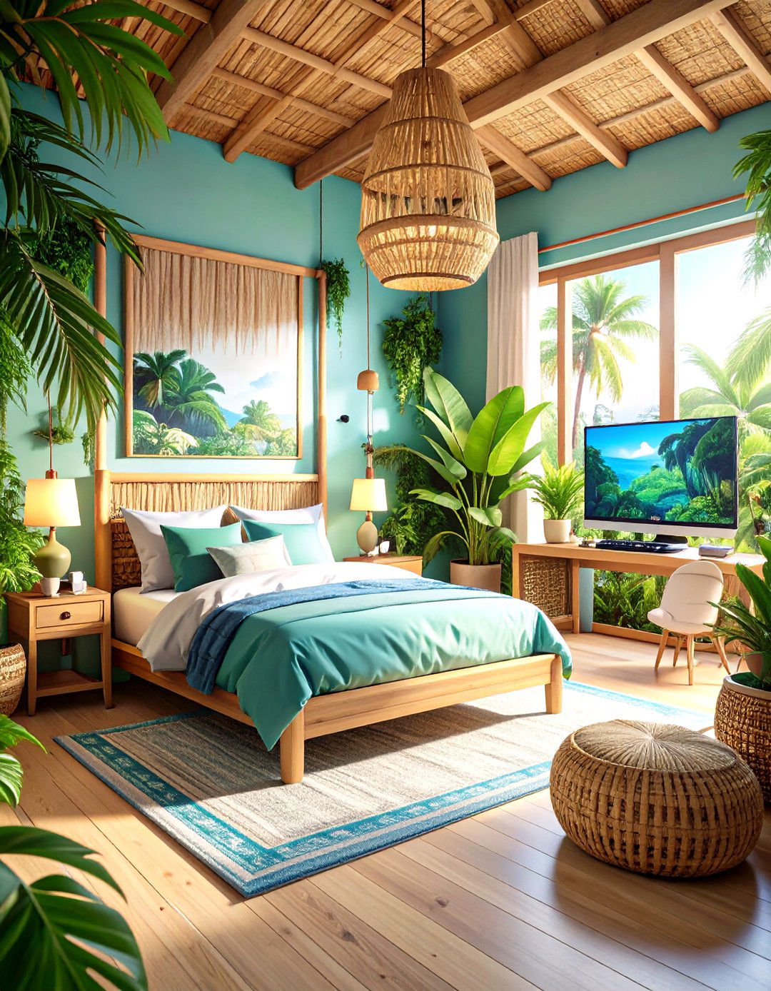 Tropical Gaming Paradise with Natural Elements - 24 Gaming Bedroom Ideas