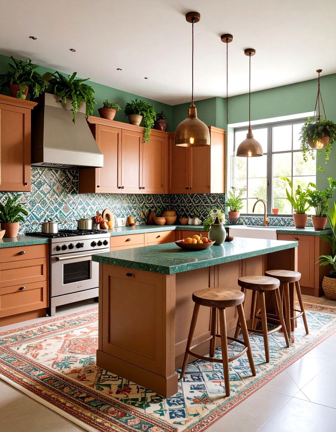 Tropical Green Granite Bohemian Kitchen - 24 Kitchen With Green Countertops Ideas