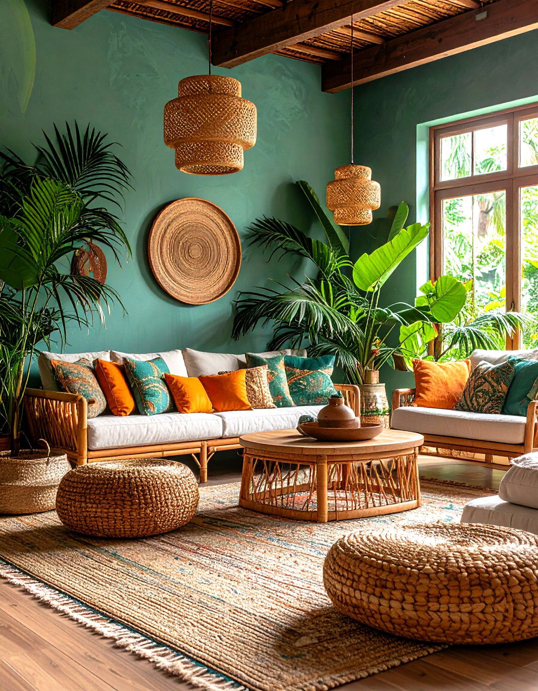 Tropical Green Orange Paradise Living Room Theme - 24 Green and Orange Living Room Ideas