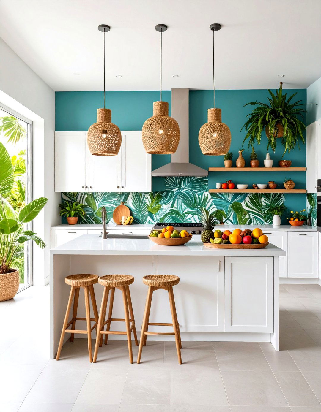 Tropical Kitchen with Bamboo and Palm Leaf Accents - 24 Small Kitchen Ideas on a Budget