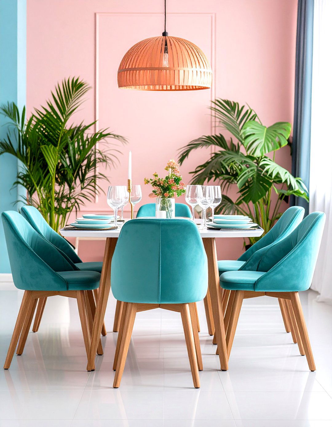 Tropical Modern Minimalist Dining - 24 Colorful Dining Room Ideas