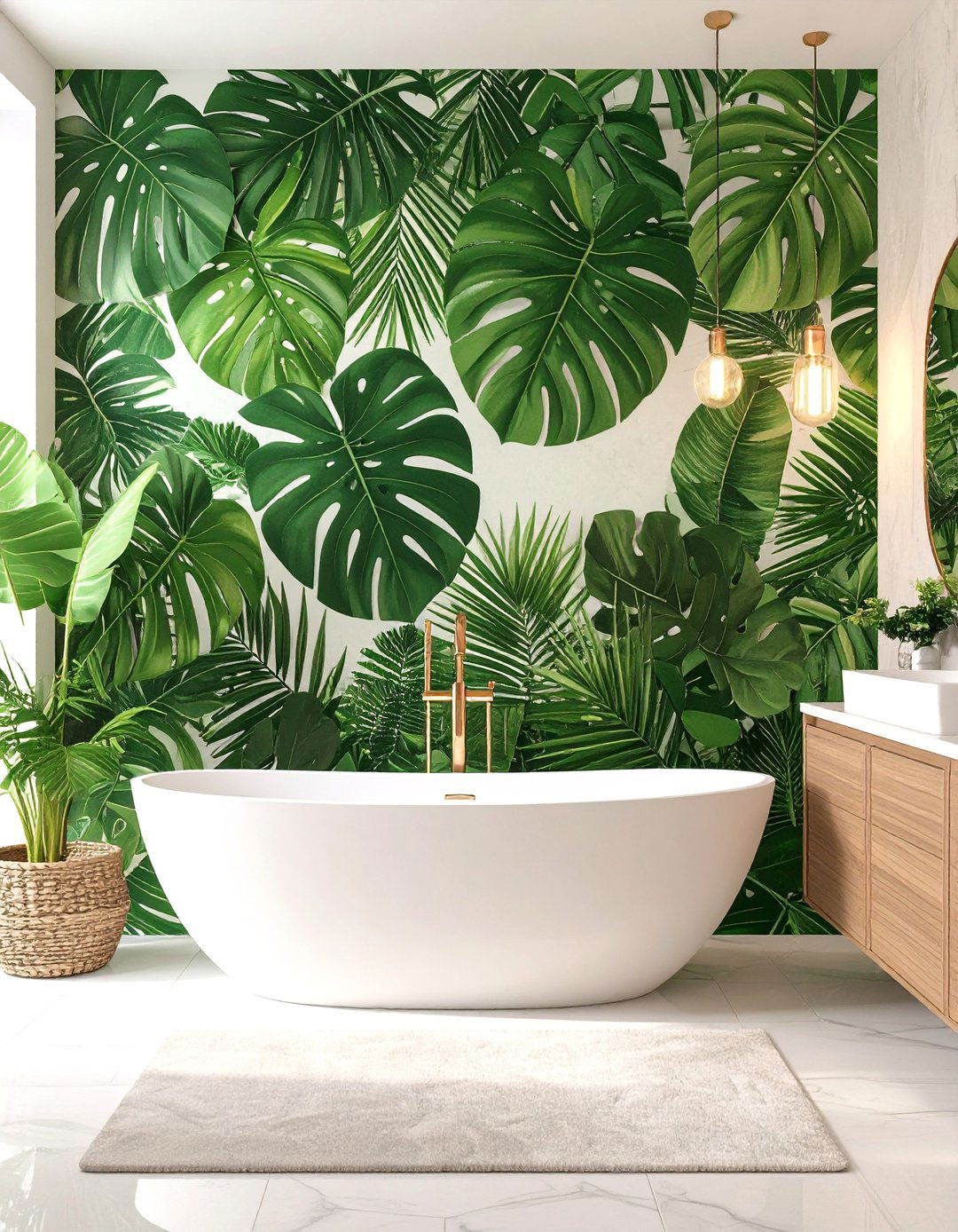 Tropical Palm Leaf Bathroom Accent Wall - 24 Bathroom Accent Wall Ideas