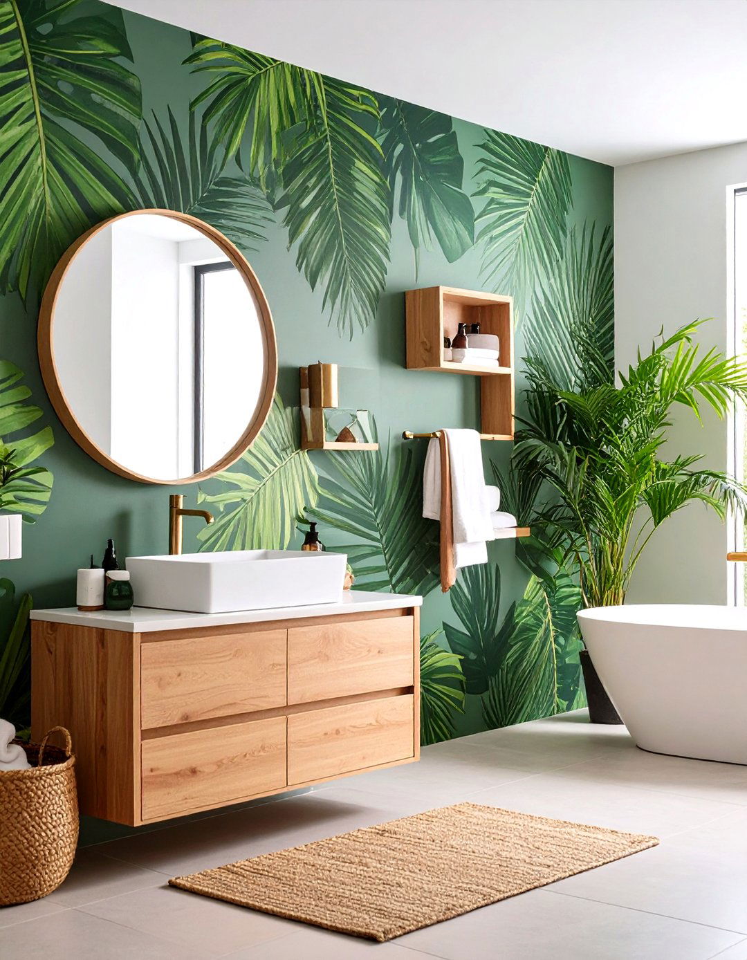 Tropical Palm Leaf Bathroom Designs - 24 Bathroom Wallpaper Ideas