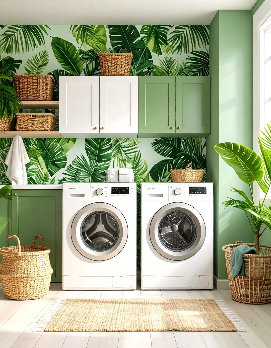 Tropical Palm Leaves - 24 Laundry Room Wallpaper Ideas