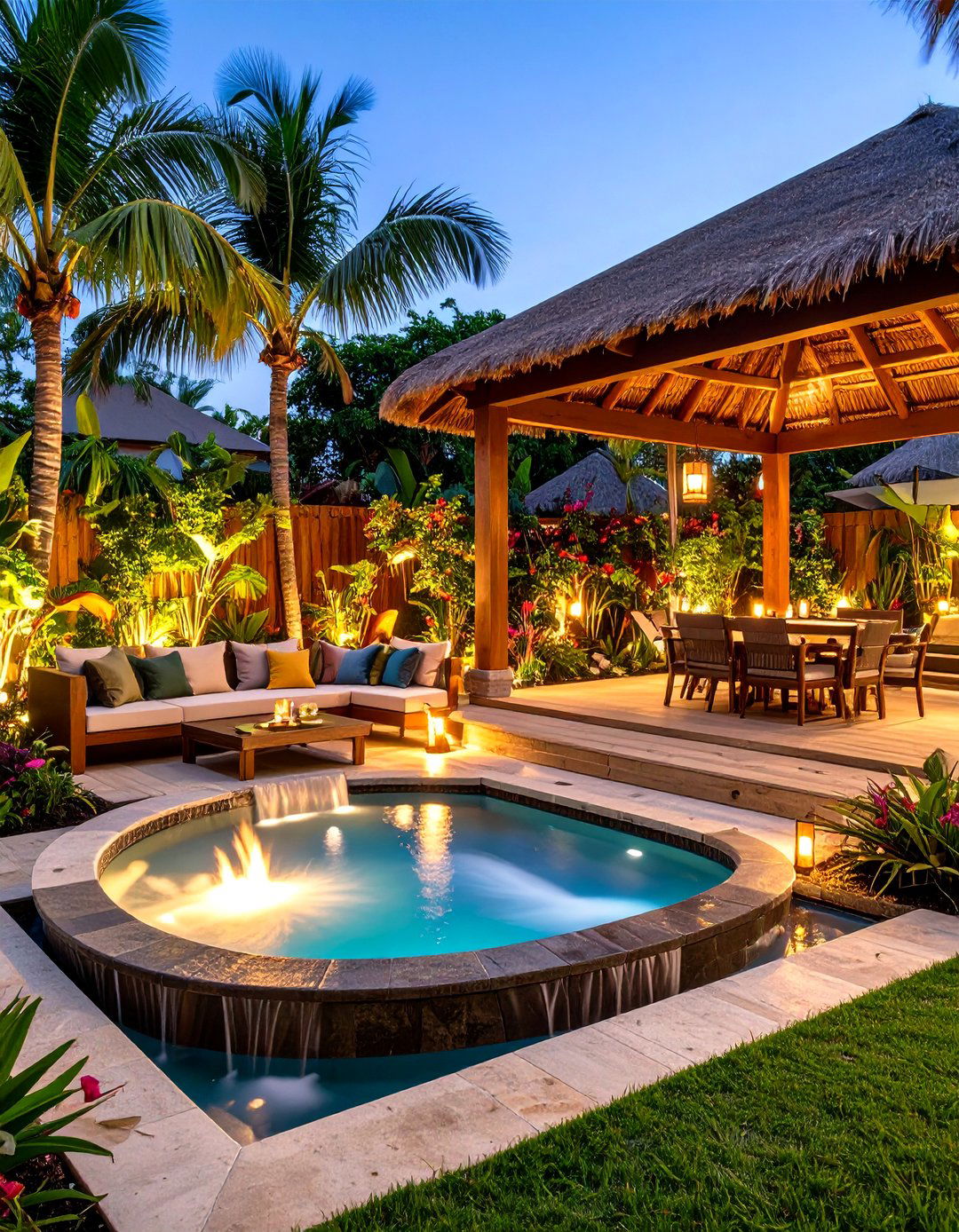 Tropical Paradise Backyard with Water and Palm Features - 24 Outdoor Living Space Ideas