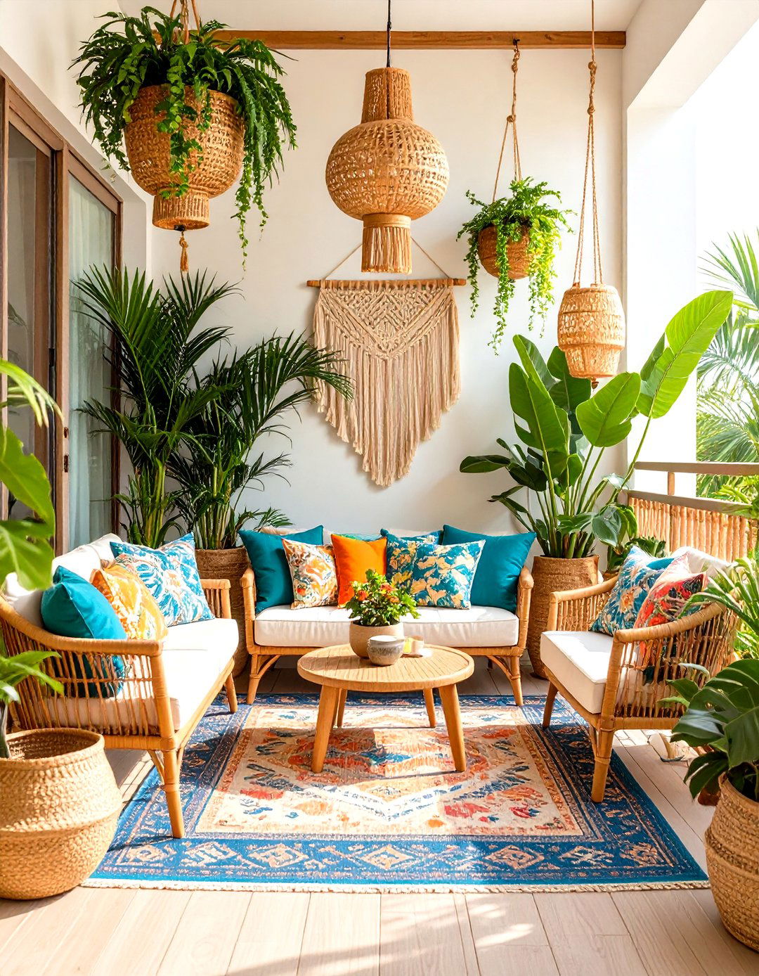 Tropical Paradise Balcony with Palm Plants - 24 Small Balcony Ideas