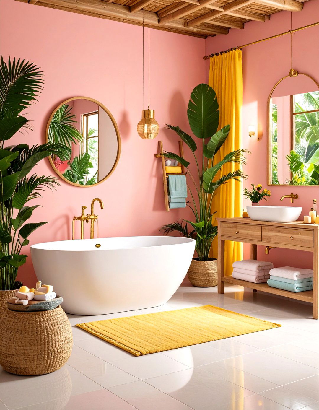 Tropical Paradise Bathroom - 24 How to Decorate With Yellow and Pink