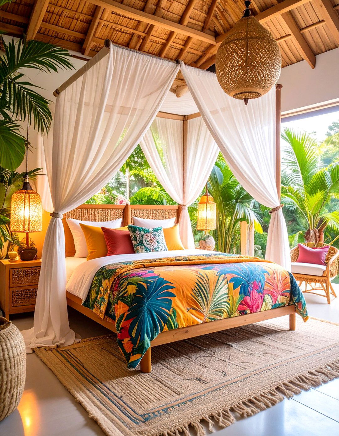 Tropical Paradise Bedroom with Natural Fibers - 24 Cozy Bedroom Ideas