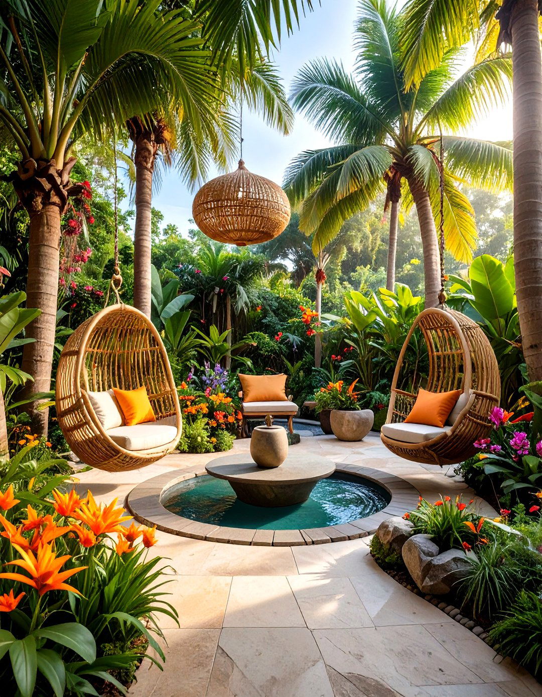 Tropical Paradise Garden with Lush Foliage and Water Features - 24 Garden Decor Ideas