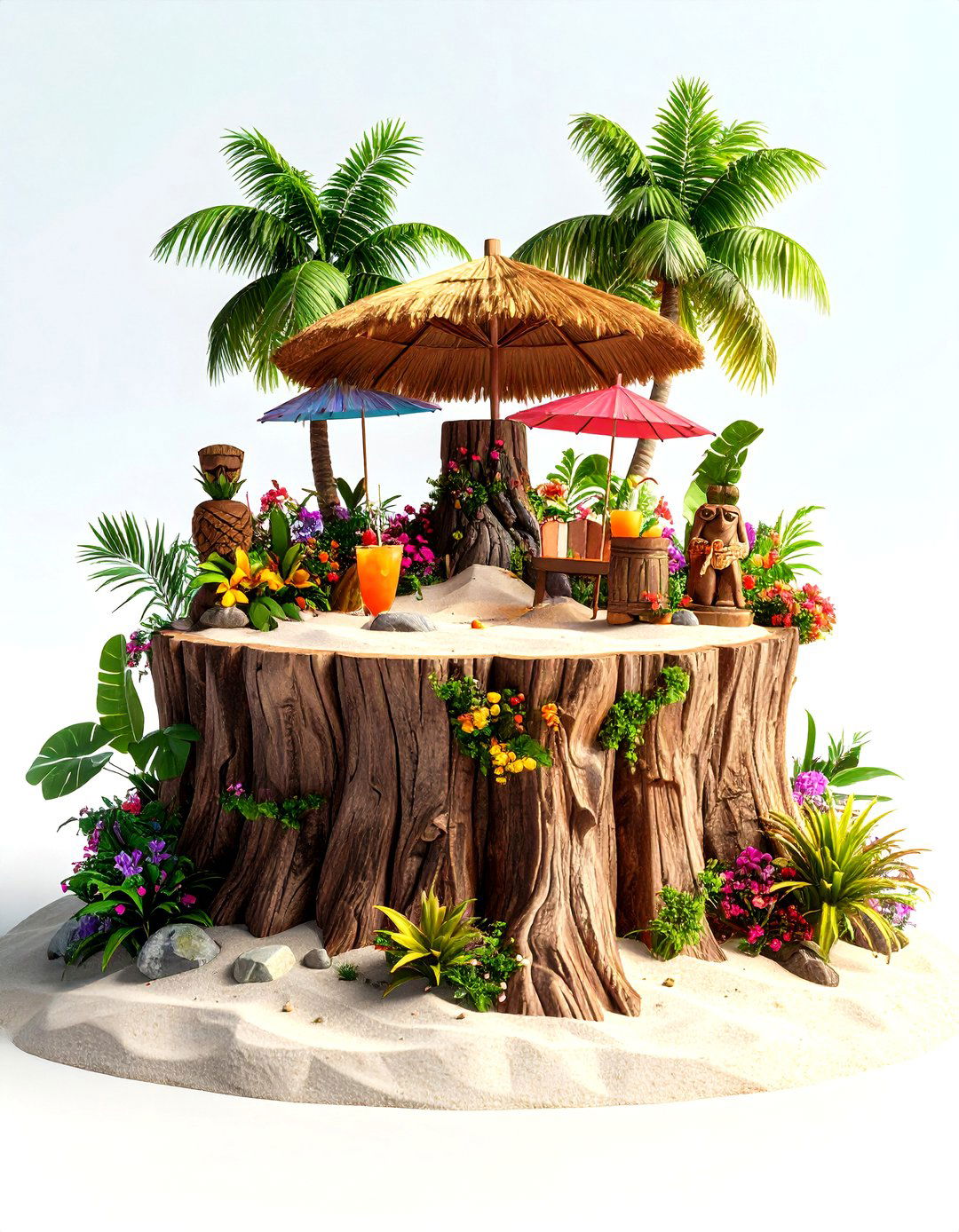 Tropical Paradise Stump Escape - 24 Tree Stump Fairy Garden Ideas