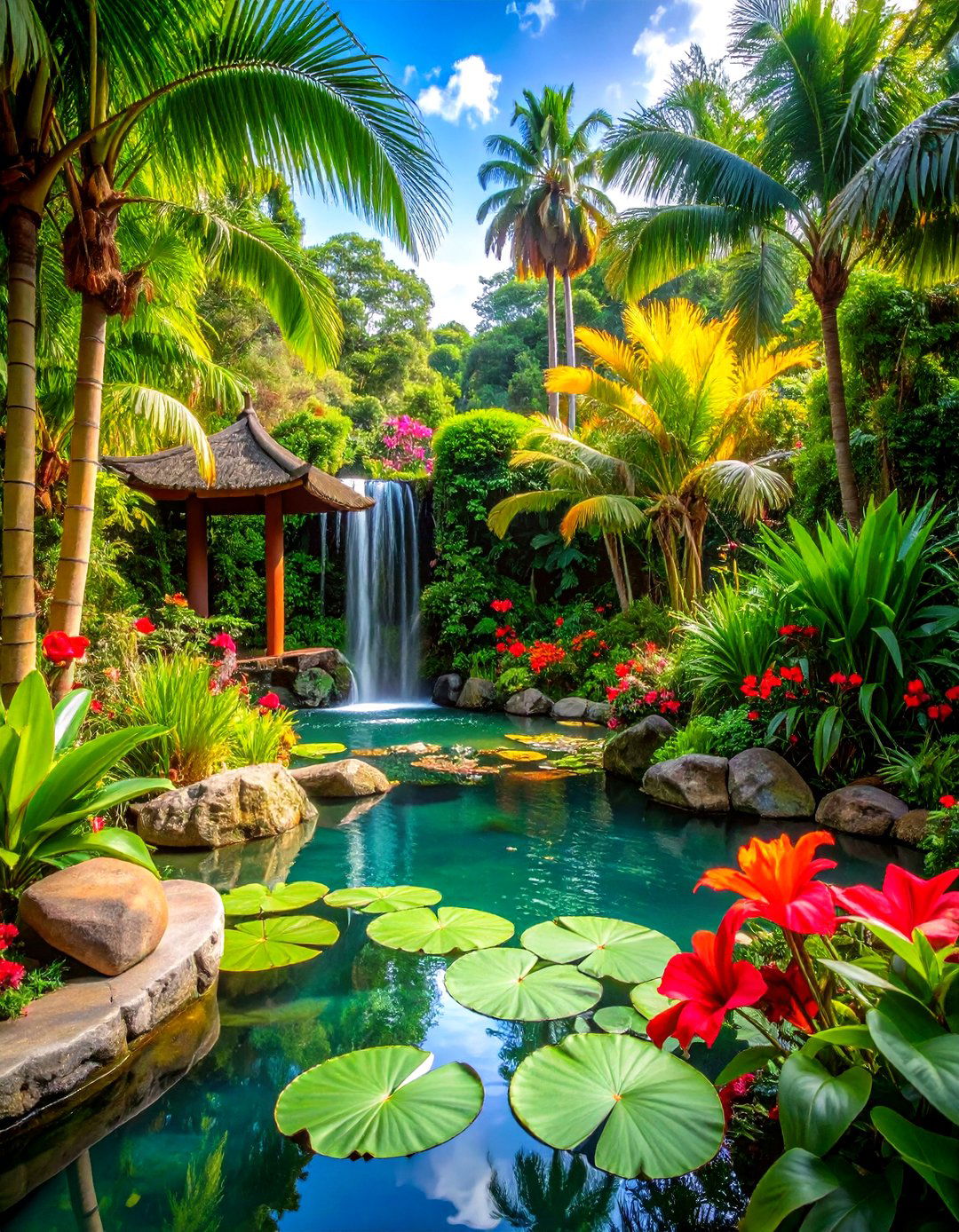 Tropical Paradise Water Garden - 24 Pond Landscaping Ideas