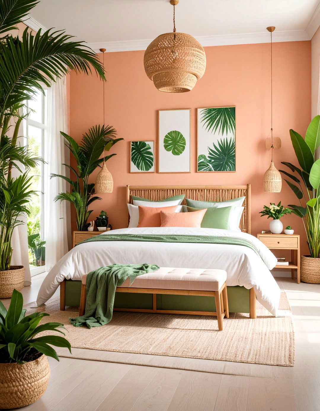 Tropical Peach and Green Bedroom - 24 Peach Bedroom Ideas