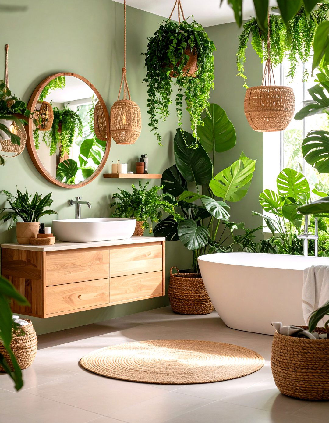 Tropical Plant Filled Hall Bathroom - 24 Hall Bathroom Ideas