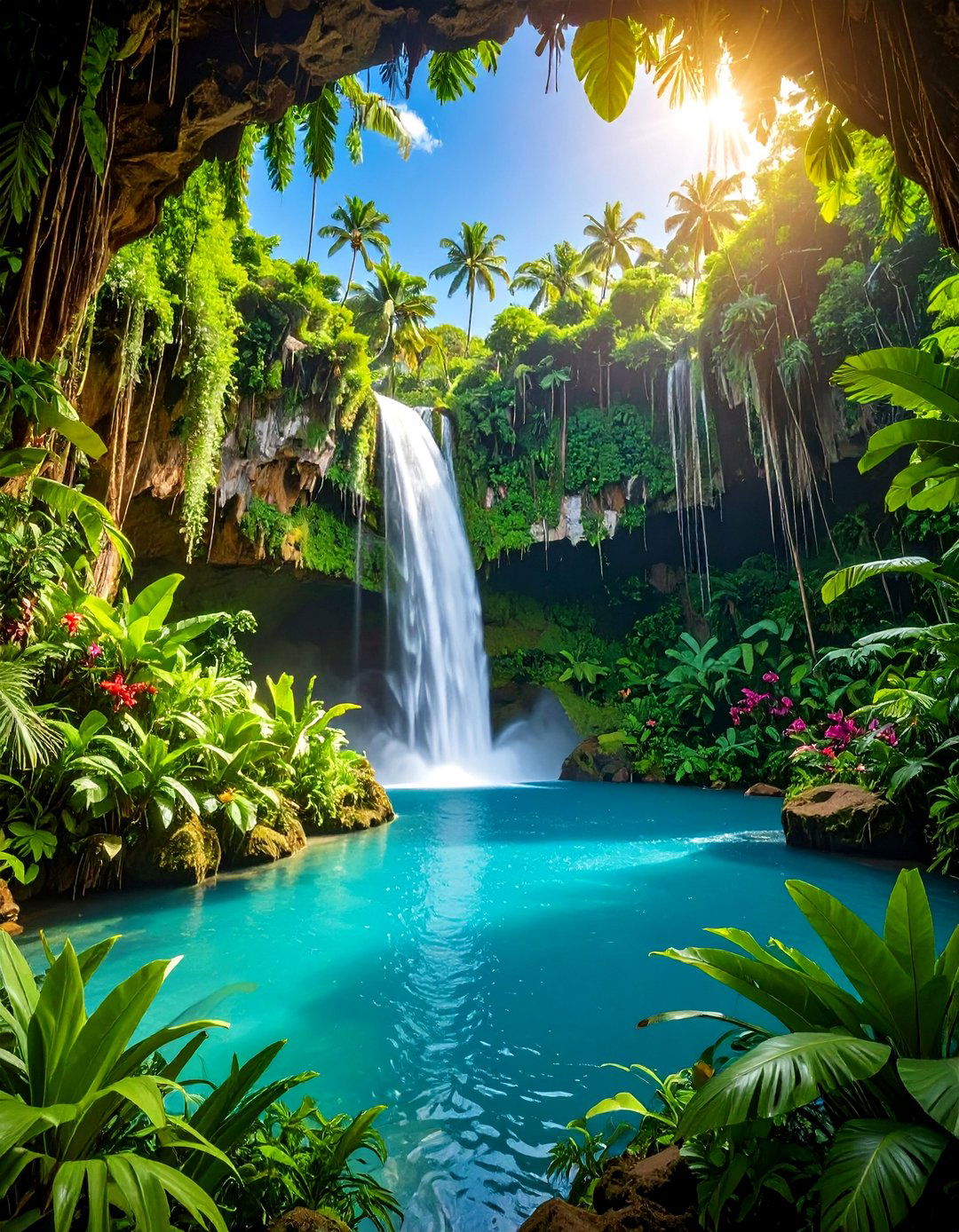 Tropical Plant Grotto Waterfall - 24 Backyard Waterfall Ideas