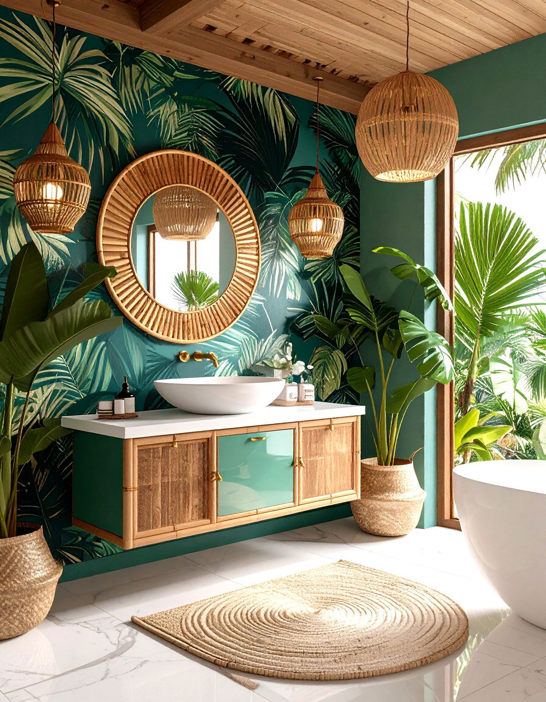 Tropical Powder Room with Vibrant Color Scheme - 24 Powder Room Ideas