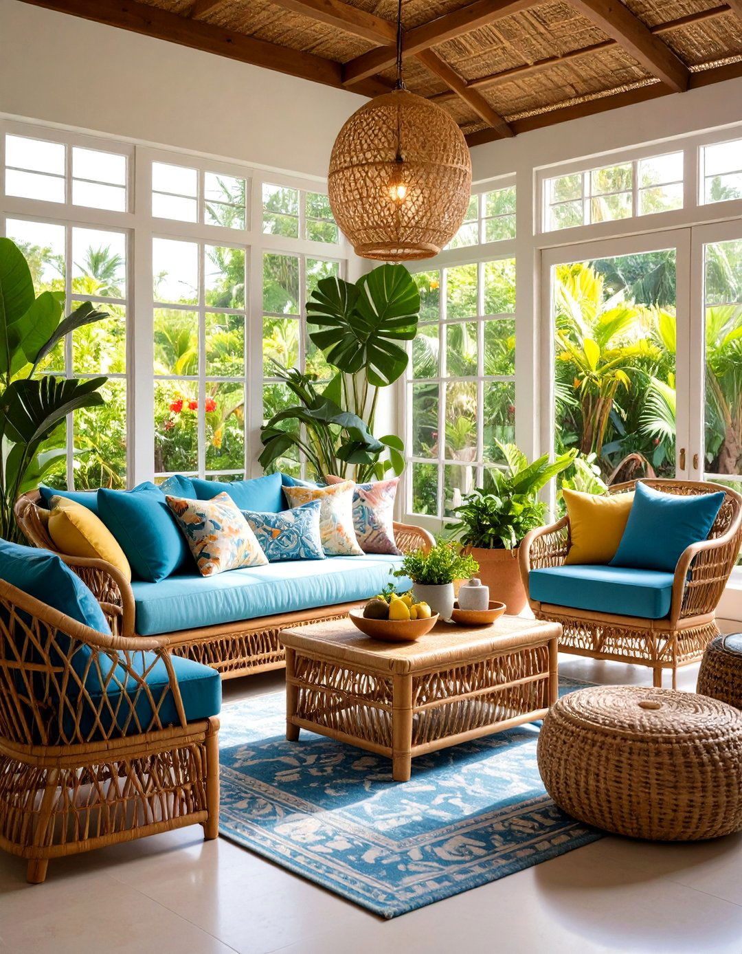 Tropical Rattan Sunroom Paradise - 24 Beach House Decor Ideas