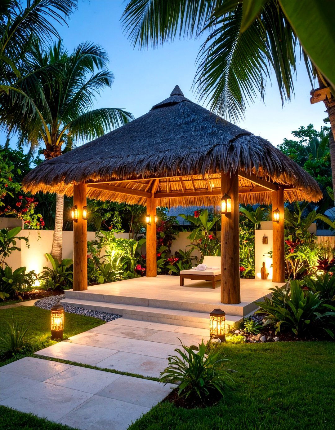 Tropical Resort Palapa Style Thatched Roof Shower - 24 Outdoor Shower Ideas
