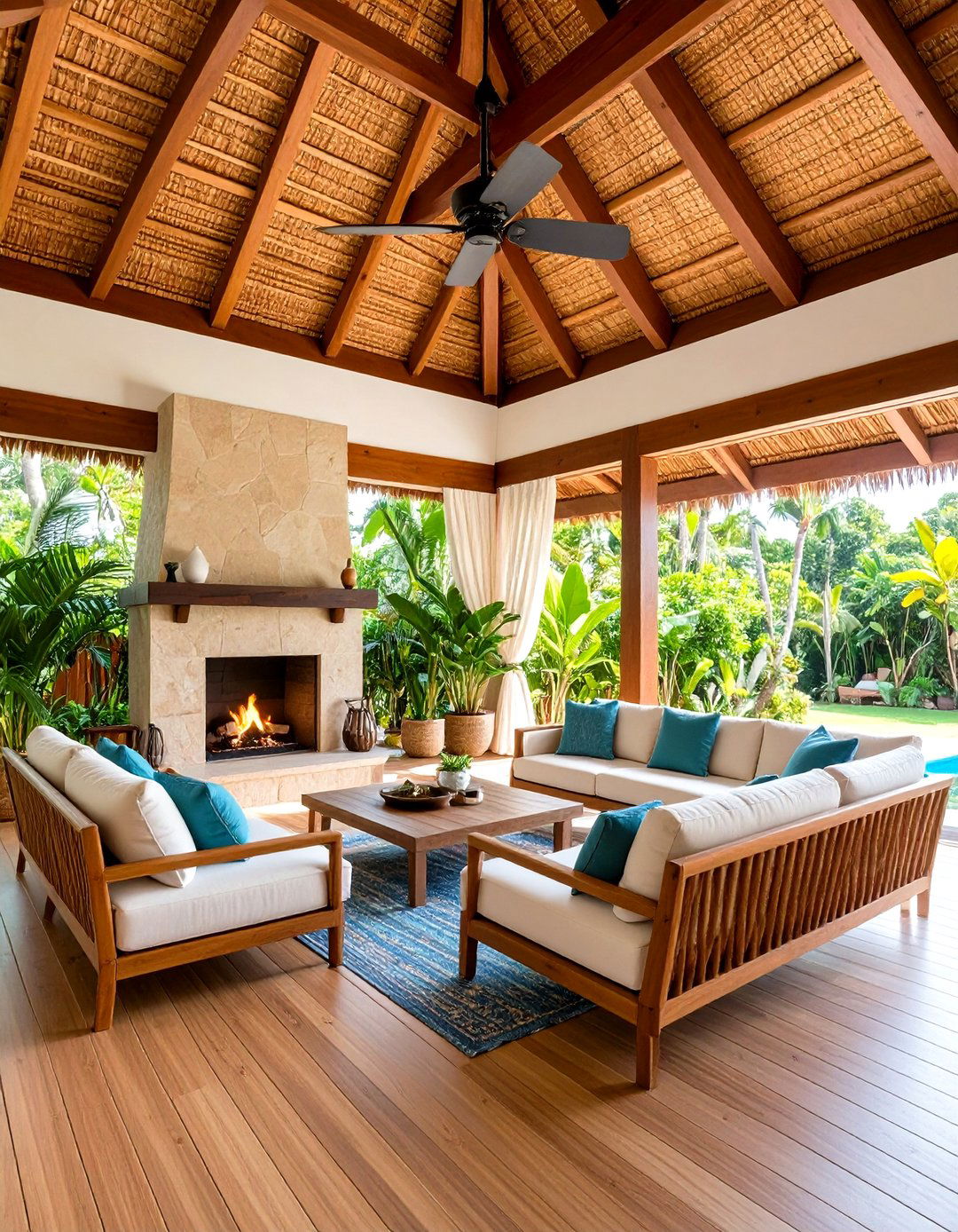 Tropical Resort Style Deck Fireplace - 24 Covered Deck With Fireplace Ideas