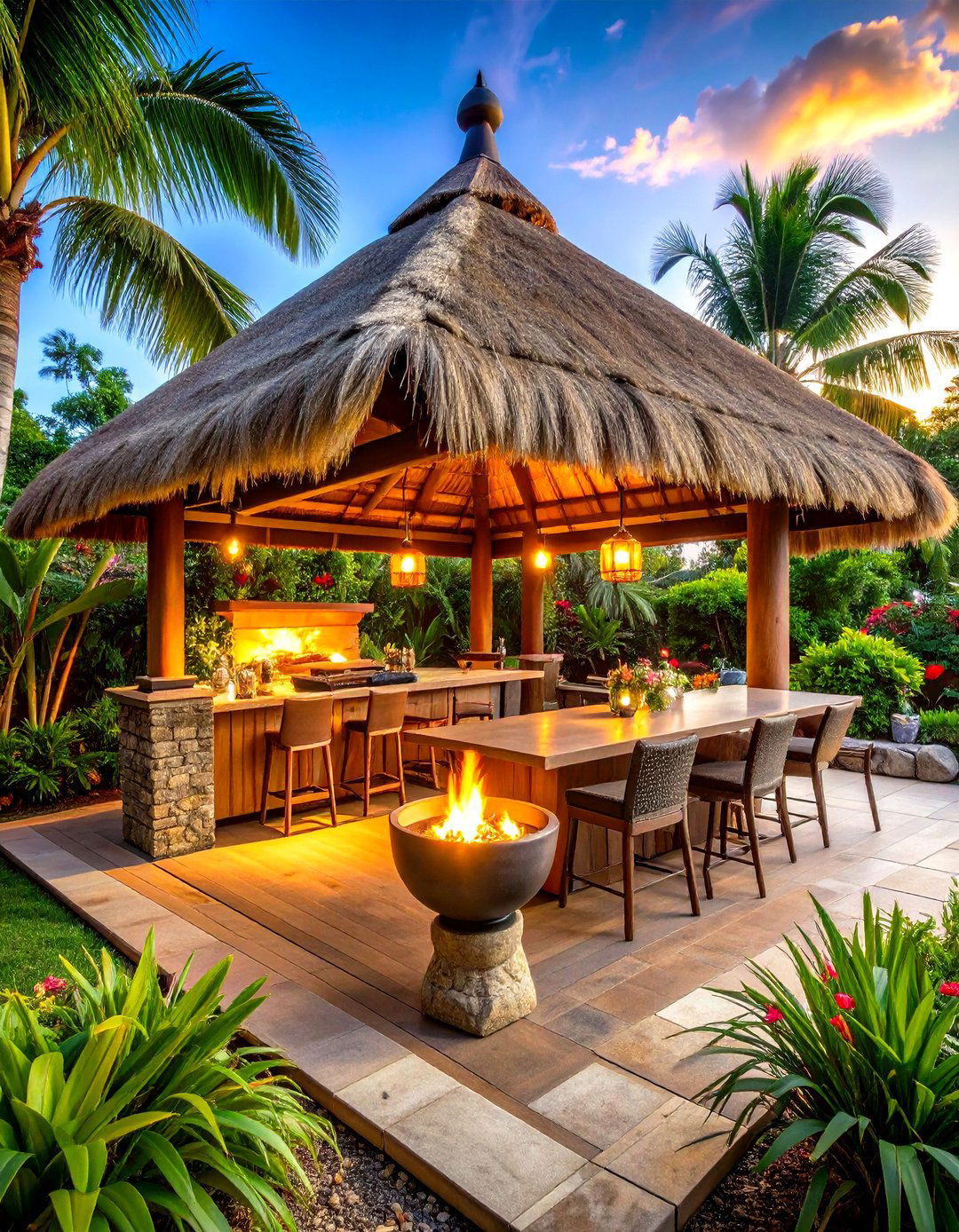 Tropical Resort Style Pavilion - 24 Outdoor Kitchen with a Gazebo Ideas