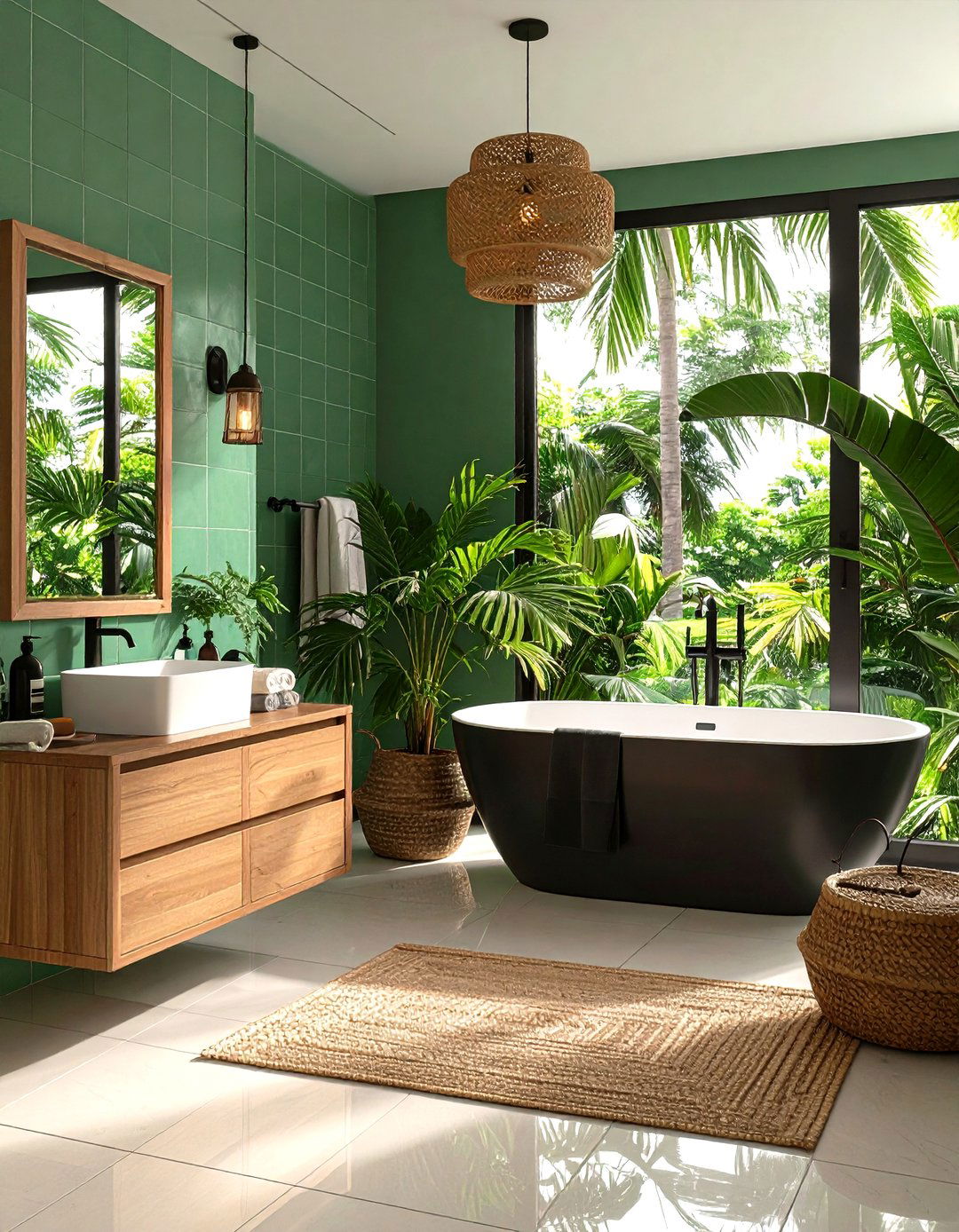 Tropical Resort Vibes - 24 black, white and green bathroom ideas