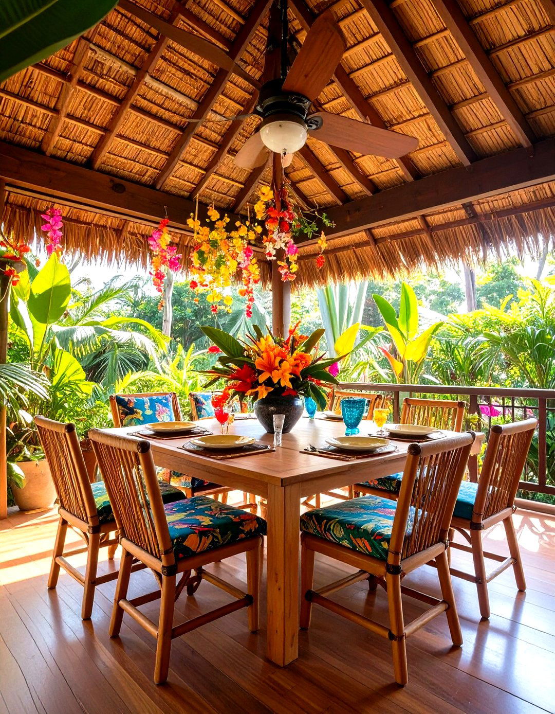 Tropical Sunroom Dining with Lush Greenery - 24 Sunroom Dining Room Ideas