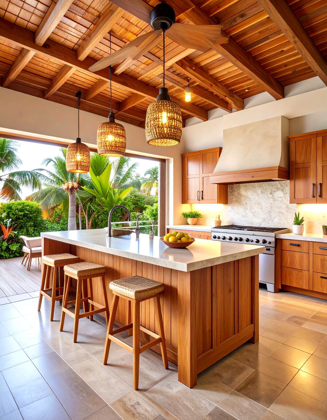 Tropical Teak Wood Lanai Kitchen - 24 Lanai Kitchen Ideas