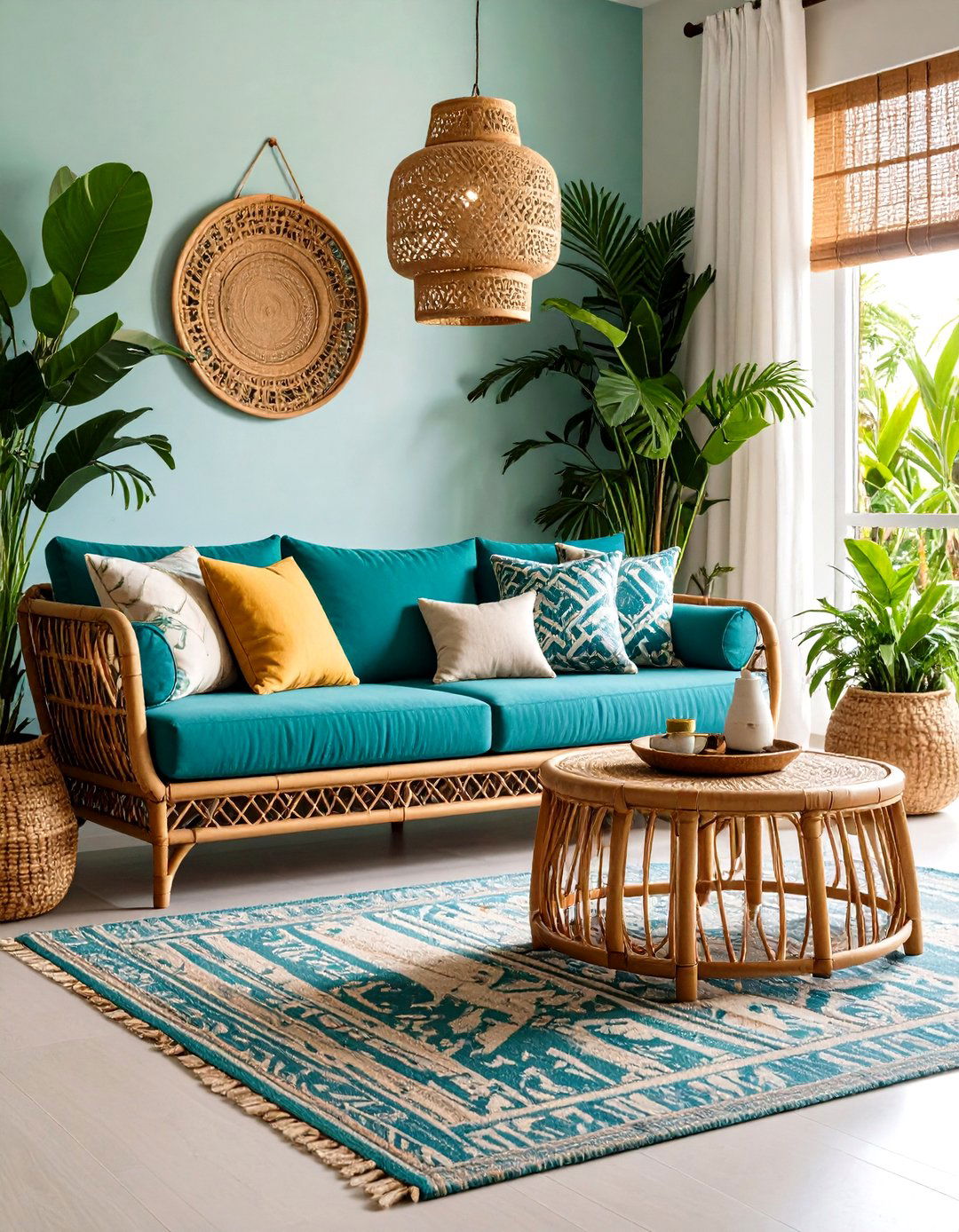 Tropical Teal Couch with Resort Atmosphere - 24 Teal Couch Living Room Ideas