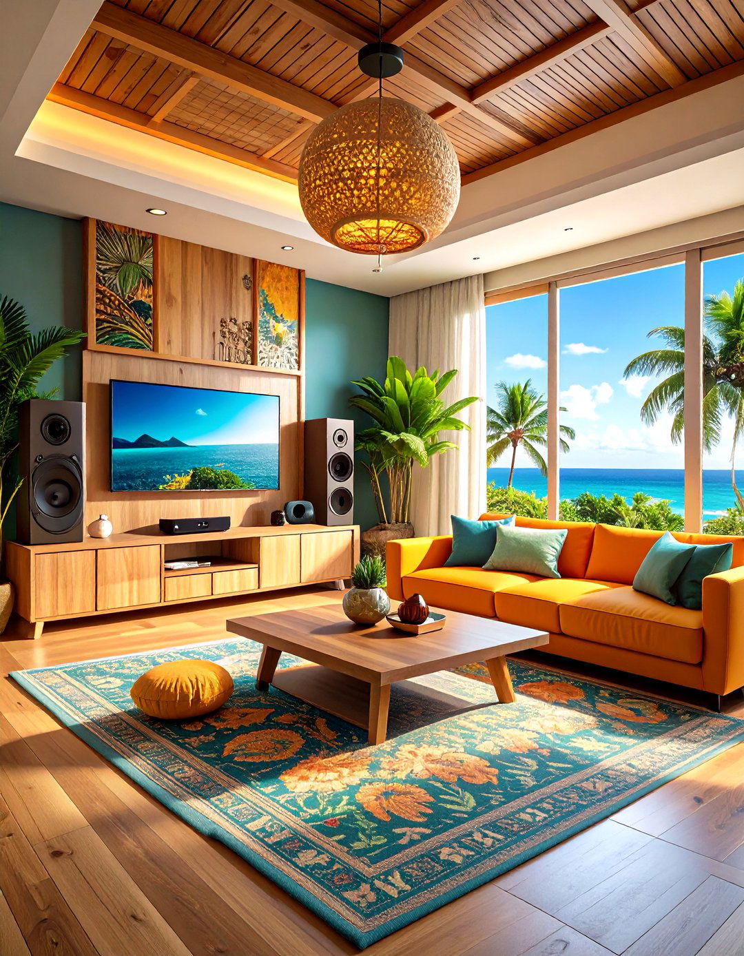 Tropical Technology Integration Design - 24 Tropical Living Room Ideas
