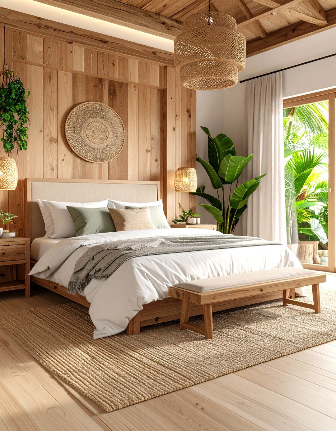 Tropical Wood Accent Wall Bedroom - 24 Tropical Bedroom Ideas