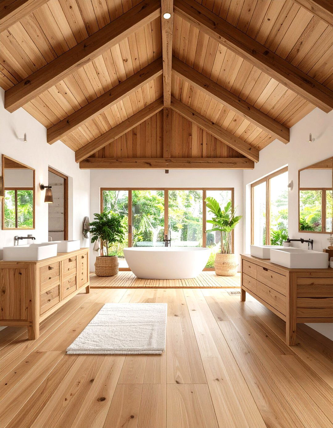 Tropical Wood Beam Ceiling - 24 Tropical Bathroom Ideas