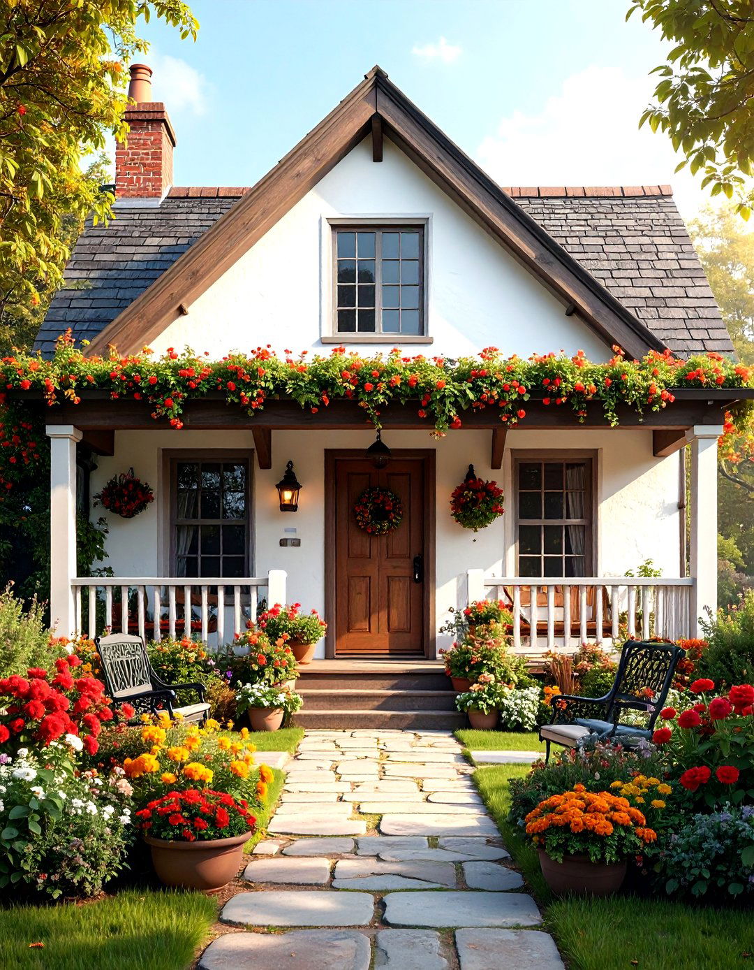 Tudor Farmhouse with Half Timber Accents - 24 White Farmhouse With Wrap-around Porch Ideas
