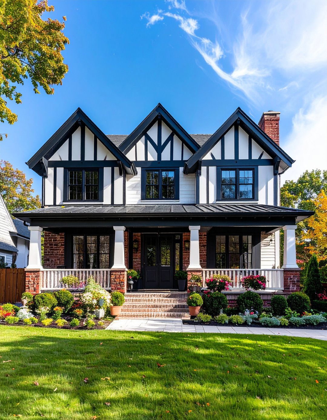Tudor Revival Black Beam Accents - 24 Red Brick House with Black Trim Design Ideas