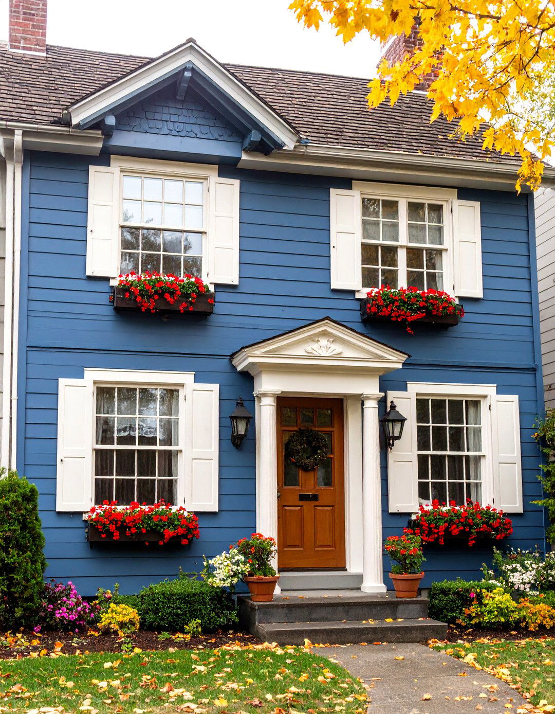 Tudor Revival Blue with Multi Tone Brown Shingles - 24 blue exterior home with a brown roof ideas