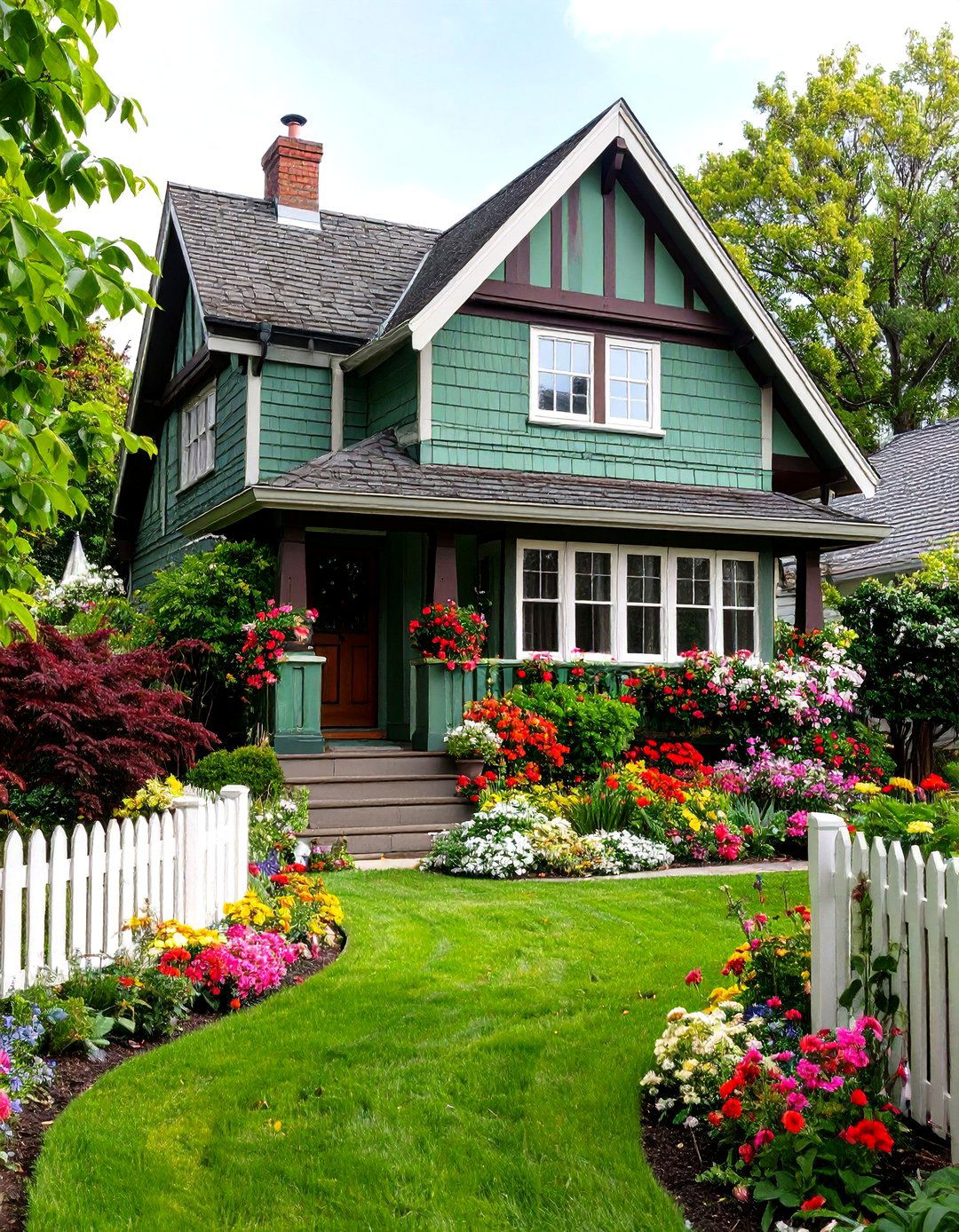 Tudor Revival Brown Timber Framing - 24 Sage Green House With Brown Trim Ideas