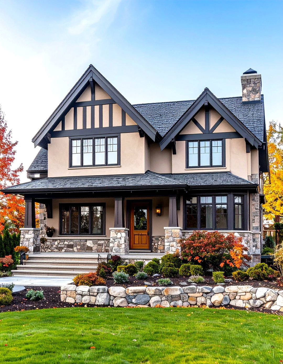 Tudor Revival Greige Makeover - 24 Greige Paint Colors for Exteriors