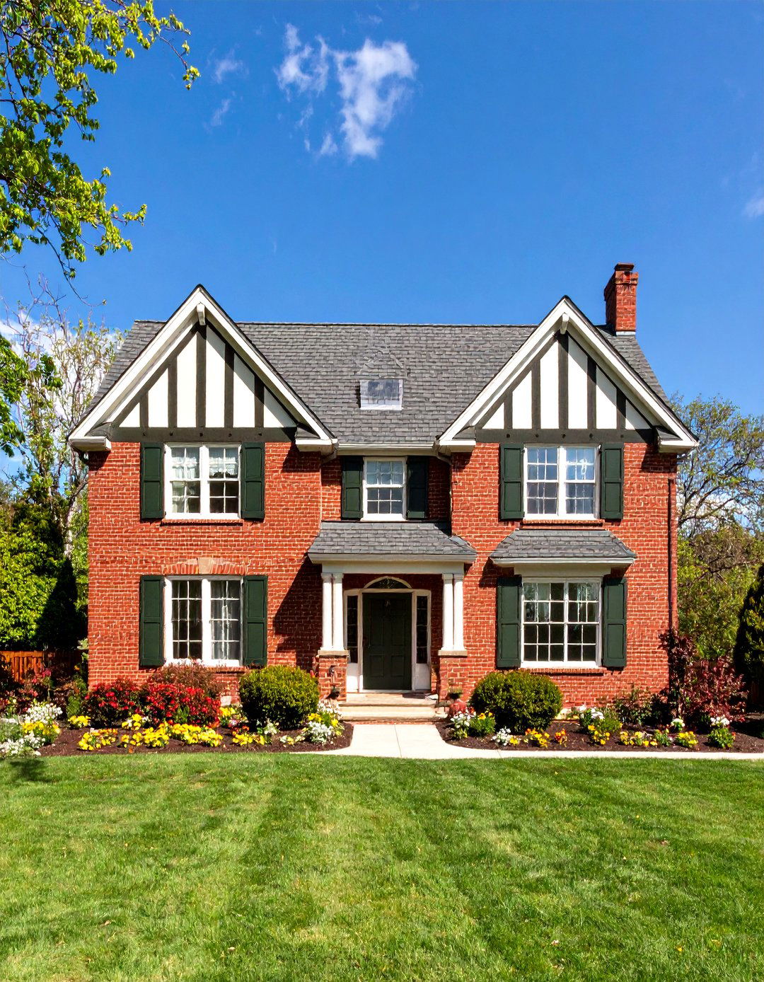 Tudor Revival Olive Green Accents - 24 Olive Green House Exterior Ideas