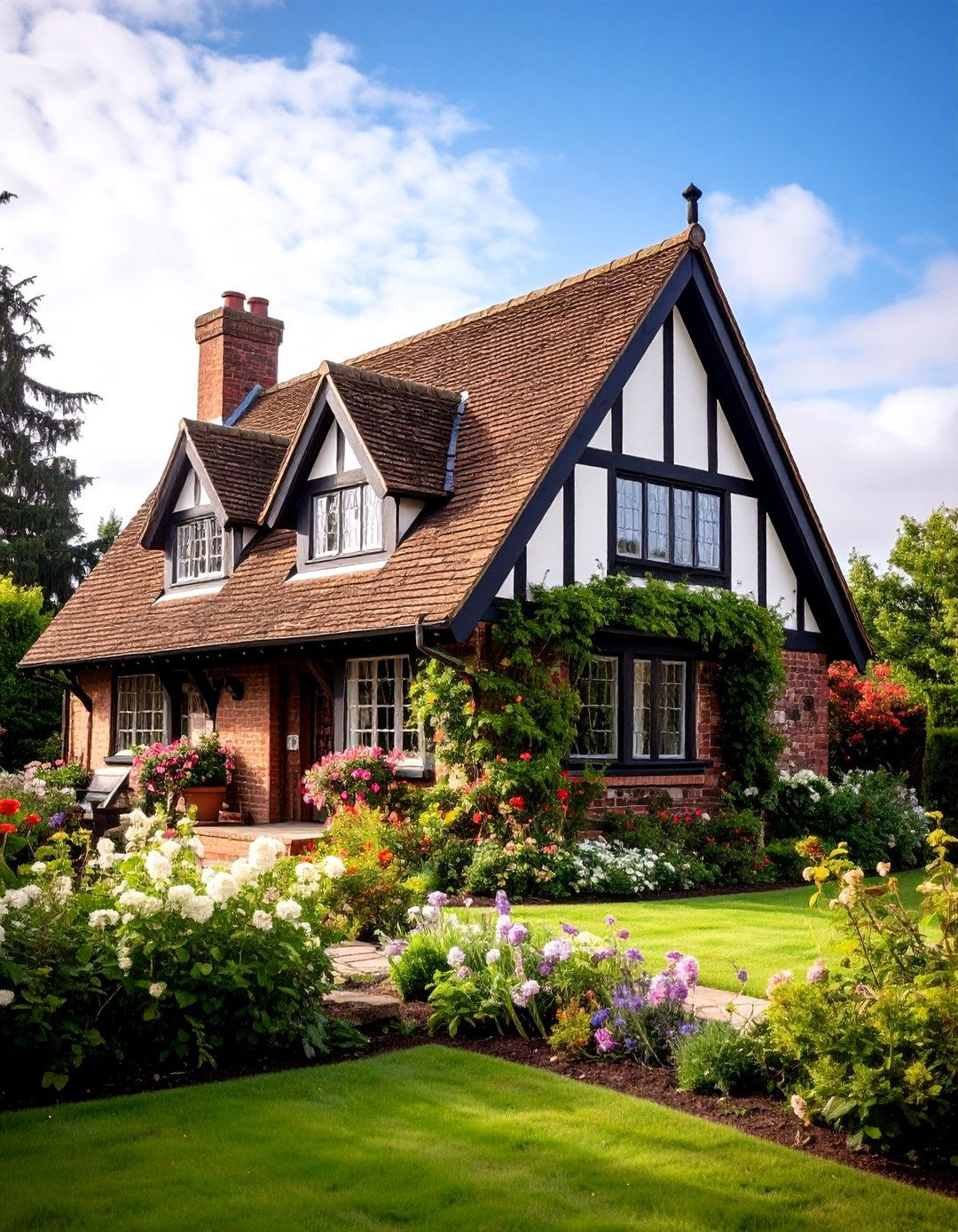 Tudor Style Cottage with Timber Framing - 24 Cottagecore House Exterior Ideas