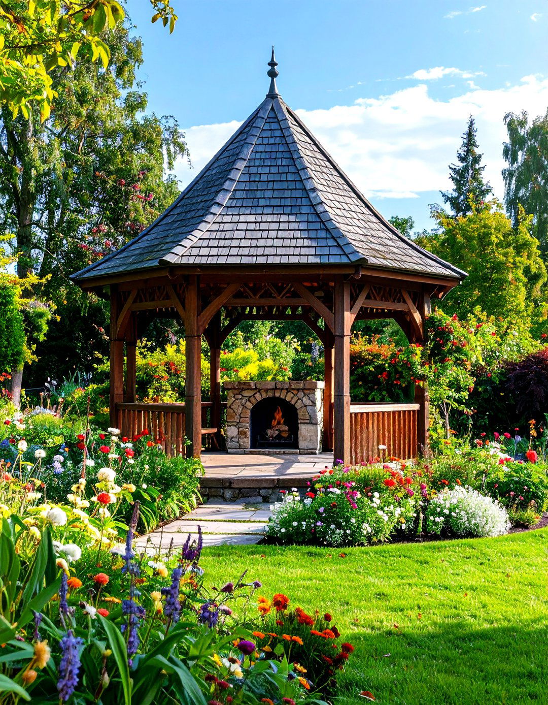 Tudor Style Gazebo With Gothic Fireplace - 24 Gazebo With Fireplace