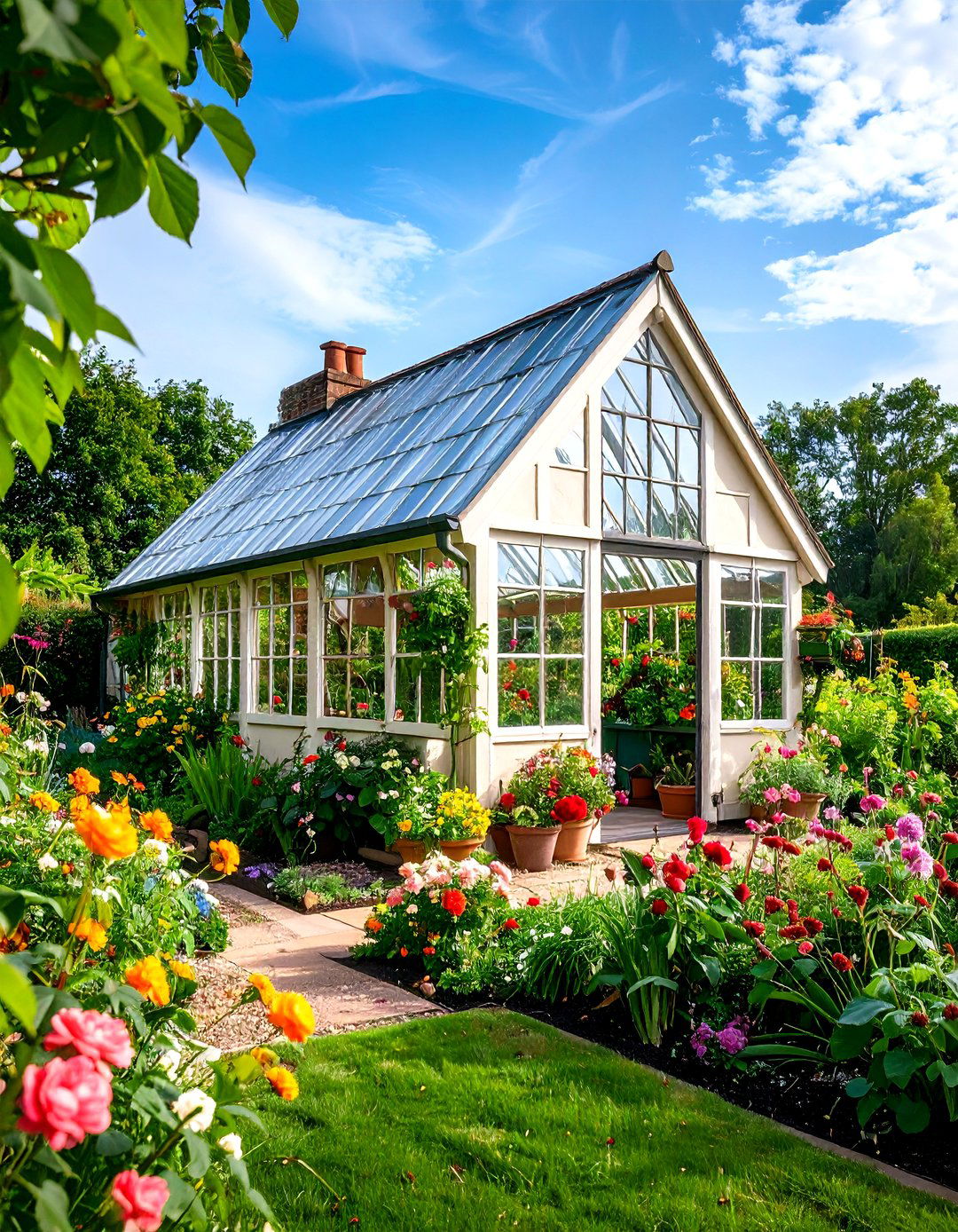 Tudor Style Greenhouse Shed with Half Timber Design - 24 Greenhouse and Shed Combo Ideas