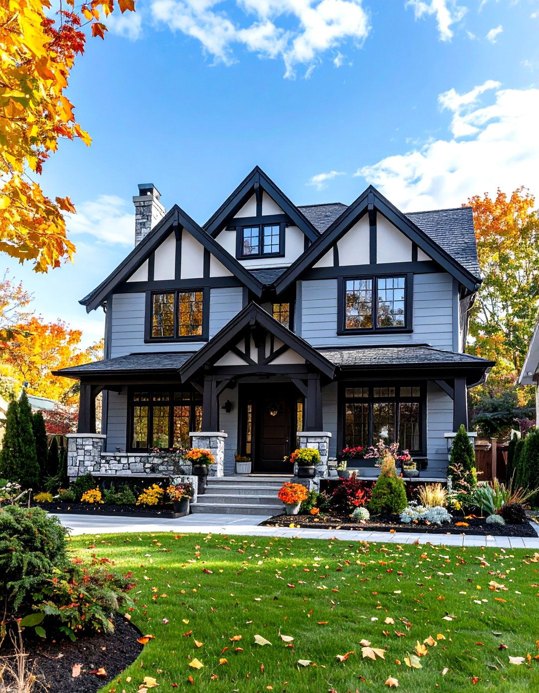 Tudor Style Grey with Black Accents - 24 Grey House With Black Trim
