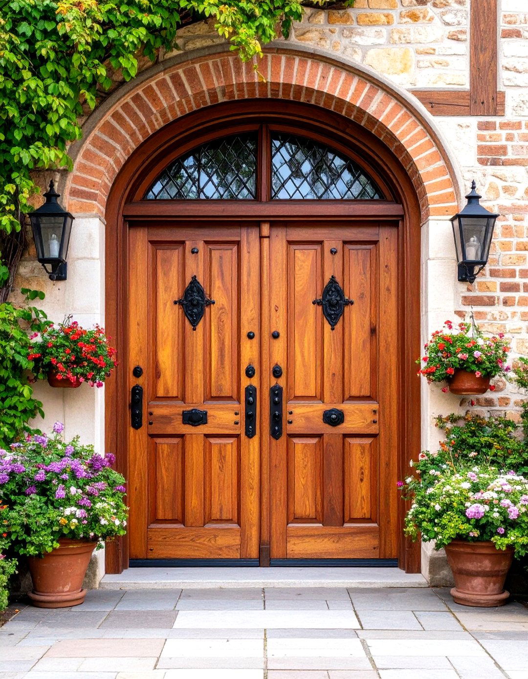 Tudor Style Heavy Wood Doors - 24 Double Front Door Ideas
