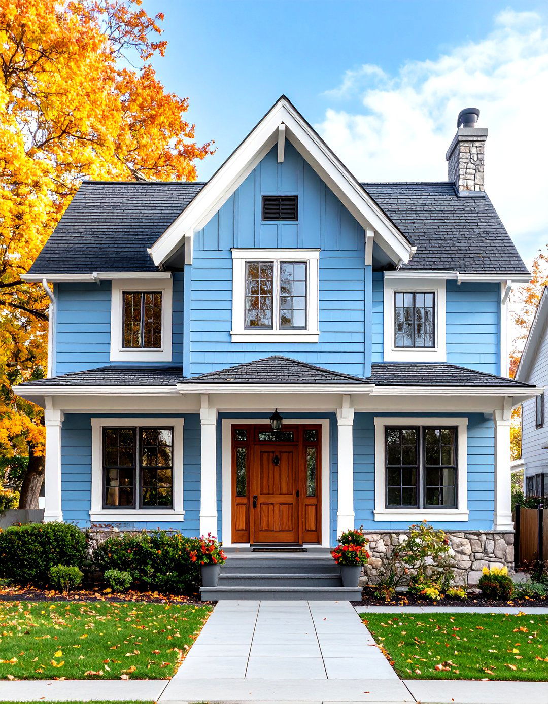 Tudor Style Light Blue with Timber Details - 24 light blue house exterior ideas